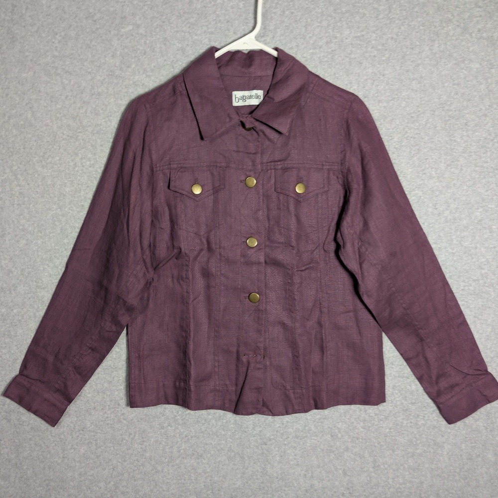 Bagatelle Linen Jacket Womens Size 10 Plum Purple Button Front Spring Layer